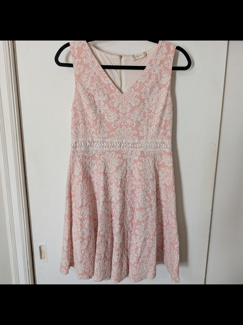 Altar'd State Pink and White Lace V-Neck Fit-and-Flare Dress